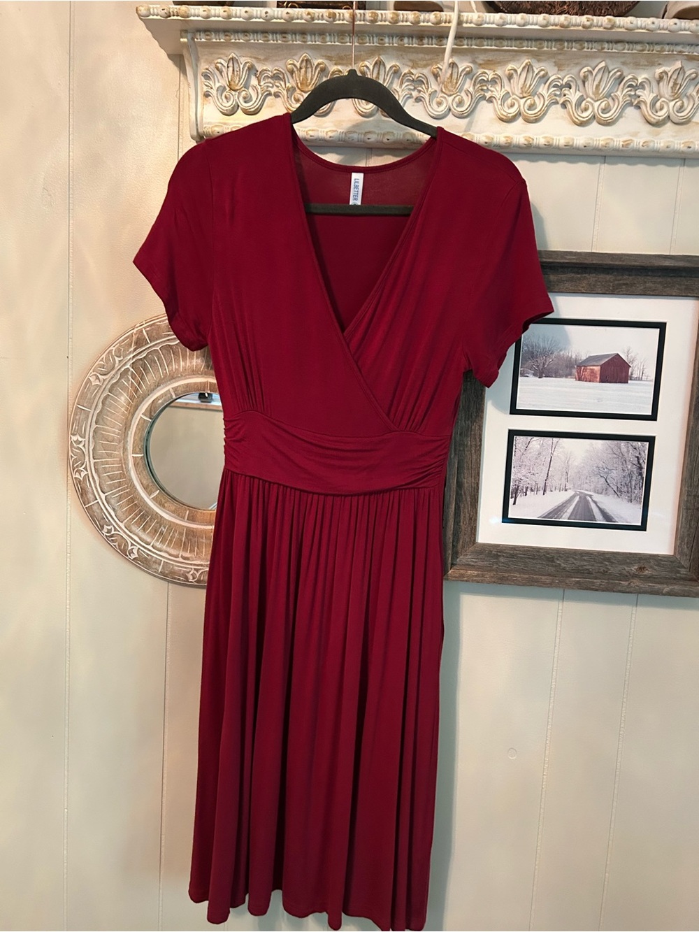 Elegant Wine-Red Wrap Midi Dress